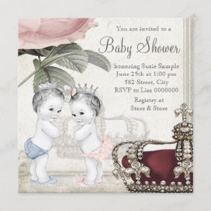 Zwillinge-Baby-Party für Prinz und Prinzessin Einladung