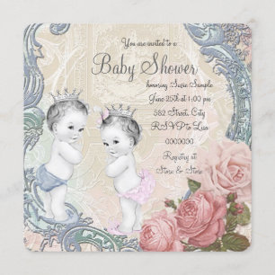 Zwillinge-Baby-Party für Prinz und Prinzessin Einladung