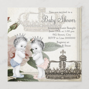 Zwillinge-Baby-Party für Prinz und Prinzessin Einladung