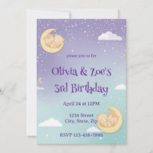 Zwillinge Baby Shower Einladung Schlafende Tiere M