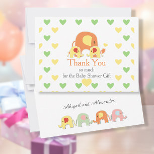 Zwillinge Babys Elefant Thema Baby Shower  Dankeskarte