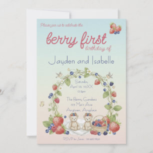 Zwillinge Berry Erster Geburtstag Einladung
