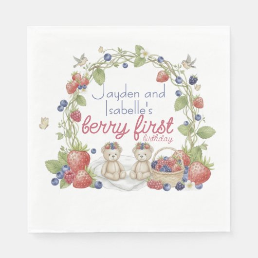 Zwillinge Berry First 1. Geburtstagsfeier  Serviette (Vorderseite)