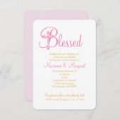 Zwillinge CHRISTENING oder BAPTISM rosa Goldkreuz Einladung (Vorne/Hinten)