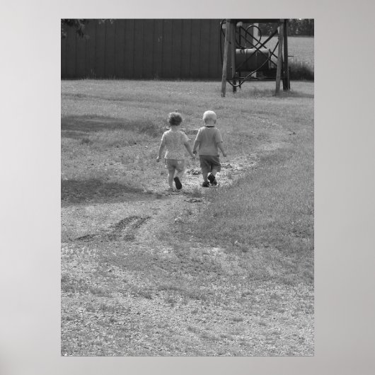 Zwillinge, die schwarz-weißes Poster laufen (Vorne)