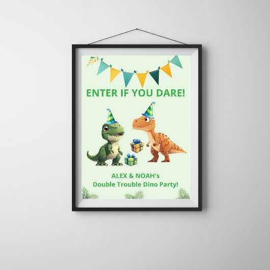 Zwillinge Dinosaurier Geburtstagsposter | Eintrete Poster