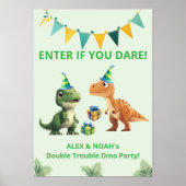 Zwillinge Dinosaurier Geburtstagsposter | Eintrete Poster (Vorne)