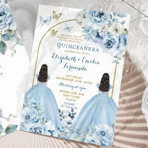 Zwillinge Dusty Blue Mexikanische Quinceañera Prin Einladung