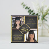 Zwillinge! Elegante Black & Gold Glitzer Class 202 Einladung (Stehend Vorderseite)