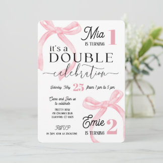 Zwillinge feiern Geburtstag mit Pink Coquette Einladung