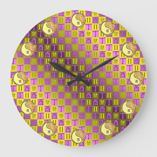 Zwillinge & Feuer Hahn Große Wanduhr (Vorderseite)