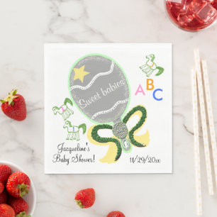 Zwillinge Gelbe und Grüne Baby Rassel Baby Shower Serviette