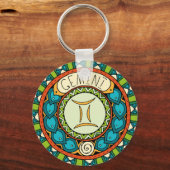 Zwillinge Gemini Sternzeichen farbenfrohes Mandala Schlüsselanhänger (Vorderseite)