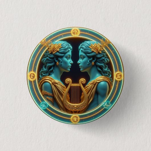 Zwillinge Göttinnen Statuen mit Neon Kreis Button (Vorderseite)