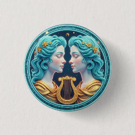 Zwillinge Göttinnen Statuen mit Neon Kreis Button