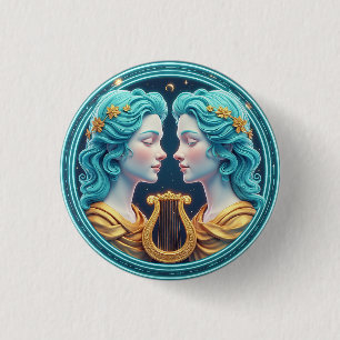 Zwillinge Göttinnen Statuen mit Neon Kreis Button