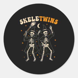 Zwillinge Halloween passende Skeletwins lustige Ta Runder Aufkleber