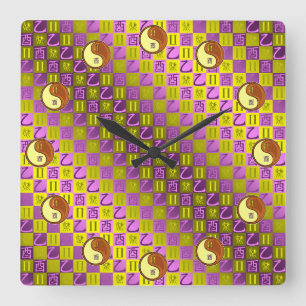 Zwillinge & Holz Hahn Quadratische Wanduhr