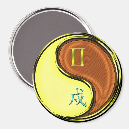 Zwillinge & Holz Hund Magnet (Vorderseite/Rückseite)