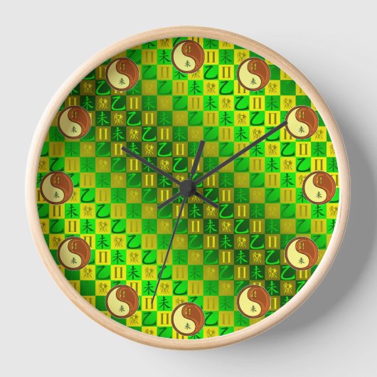Zwillinge & Holz Ziege Uhr (Vorderseite)