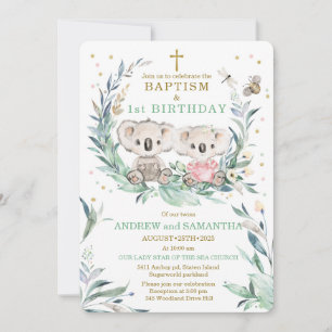 Zwillinge Junge Mädchen Taufe und Geburtstag Einladung