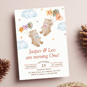 Zwillinge Junge Mädchen - Teddybären Party Geburts Einladung