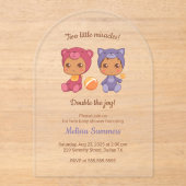 Zwillinge Katzenbärengeschlecht Neutrale Babydusch Acryleinladungen (Vorderseite)