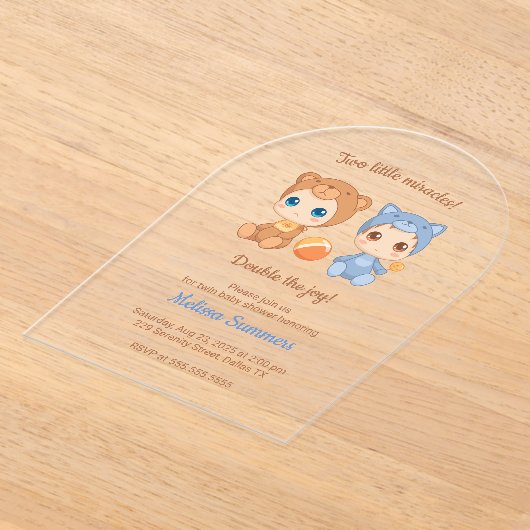 Zwillinge Katzenbärengeschlecht Neutrale Babydusch Acryleinladungen (Ablage )