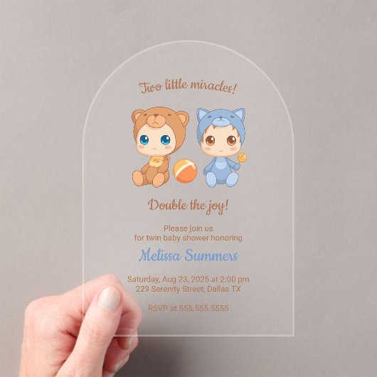 Zwillinge Katzenbärengeschlecht Neutrale Babydusch Acryleinladungen (Insitu (Handheld))