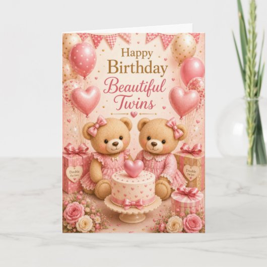 Zwillinge Mädchen Geburtstag Karte (Vorderseite)