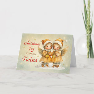 Zwillinge Mädchen Weihnachtsengel Freude und Wunde Karte