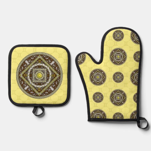Zwillinge Mandala Ofenhandschuh & Topflappen-Set (Vorderseite)