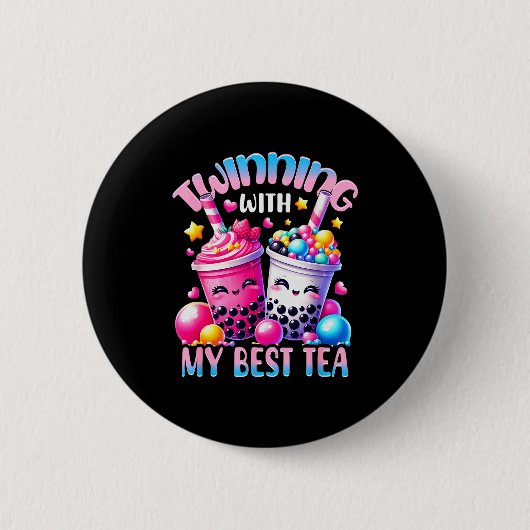 Zwillinge Mit Meinem Tee Bubble Tea Boba Ie Freund Button (Vorderseite)
