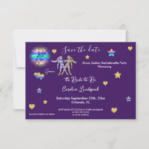 Zwillinge Schild & Disco-Kugel Junggesellinnenabsc Save The Date