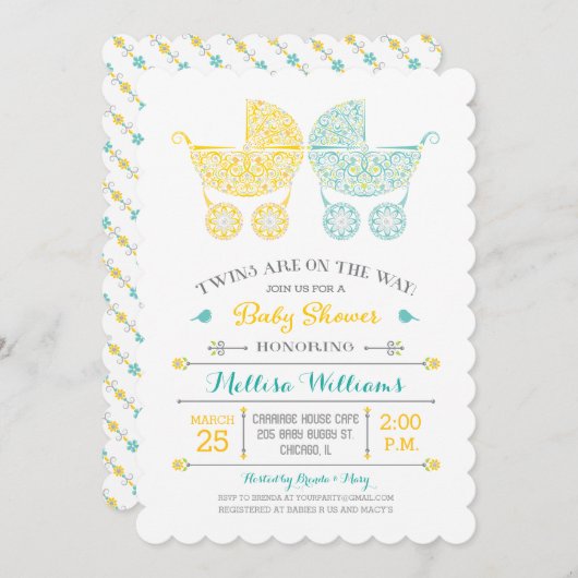 Zwillinge sind auf der Weise! Einladung (Vorne/Hinten)
