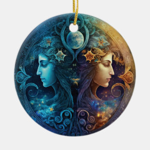 Zwillinge-Sternzeichen-Wasserfarben-Design Keramik Ornament