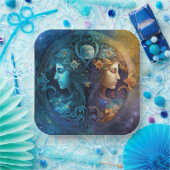 Zwillinge Sternzeichen Wasserfarben-Design Pappteller (Party)