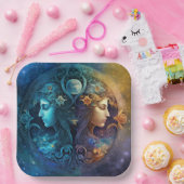Zwillinge Sternzeichen Wasserfarben-Design Pappteller (Party)