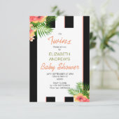 Zwillinge Stripte tropische Korallendusche Einladung (Stehend Vorderseite)