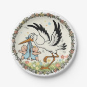 Zwillinge und Storch im Vintage-Design Pappteller (Vorderseite)