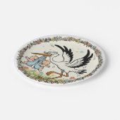Zwillinge und Storch im Vintage-Design Pappteller (Schrägansicht)