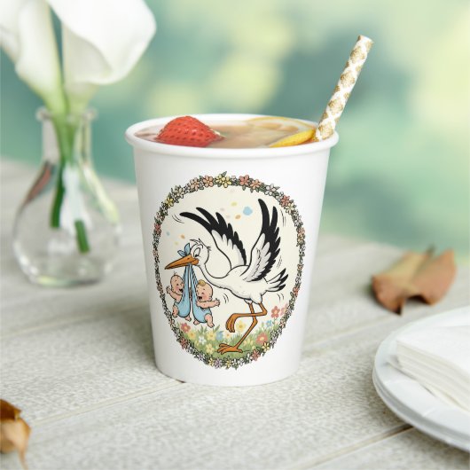 Zwillinge und Storch Vintage-Design Pappbecher (In Situ)
