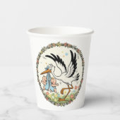 Zwillinge und Storch Vintage-Design Pappbecher (Rückseite)