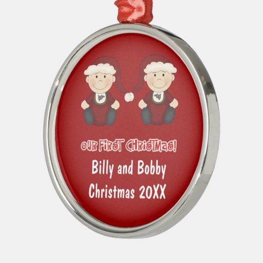 Zwillinge: Unser erstes Weihnachten kundengerecht Ornament Aus Metall (Links)