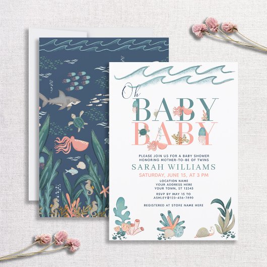 Zwillinge unter der Wasserfarbe des Meeres Oh Baby Einladung