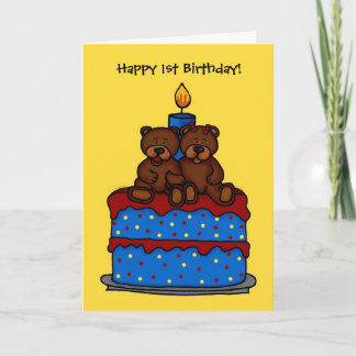 Zwillinge von Jungen am 1. Geburtstag Karte