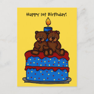 Zwillinge von Jungen am 1. Geburtstag Postkarte