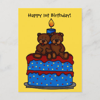 Zwillinge von Jungen am 1. Geburtstag Postkarte
