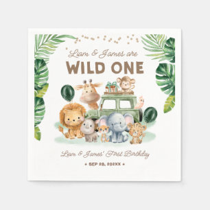 Zwillinge Wild One 1. Geburtstag Safari-Tiere Serviette