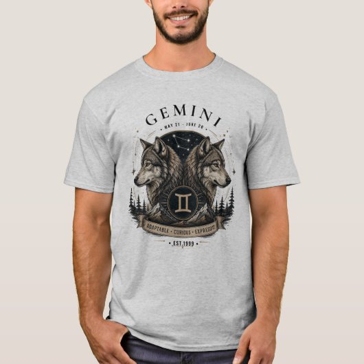 Zwillinge-Wolf-Sternzeichen Herren T-Shirt (Vorderseite)